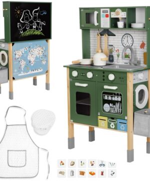 Детска-дървена-кухня-с-дъска-за-писане-и-пералня